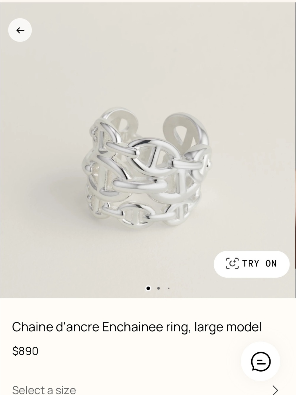 Hermes Silver Chaîne d’Ancre Link Ring